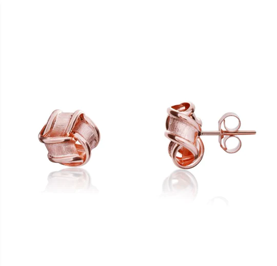 9ct Rose Gold Frosted Ribbon Knot Stud Earrings