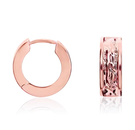 9ct Rose Gold Polished & Textured Huggy Hoop Earrings