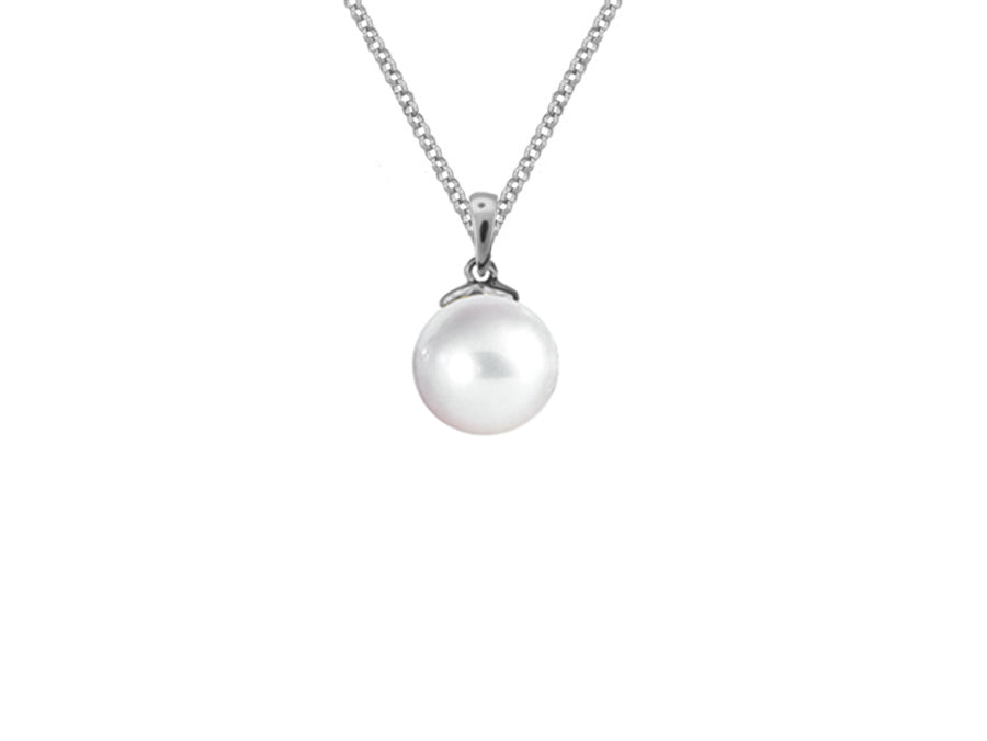 9ct White Gold 7mm Cultured Freshwater Pearl Pendant Necklace