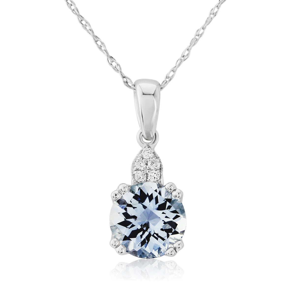 9ct White Gold Aquamarine & Diamond Set Pendant Necklace