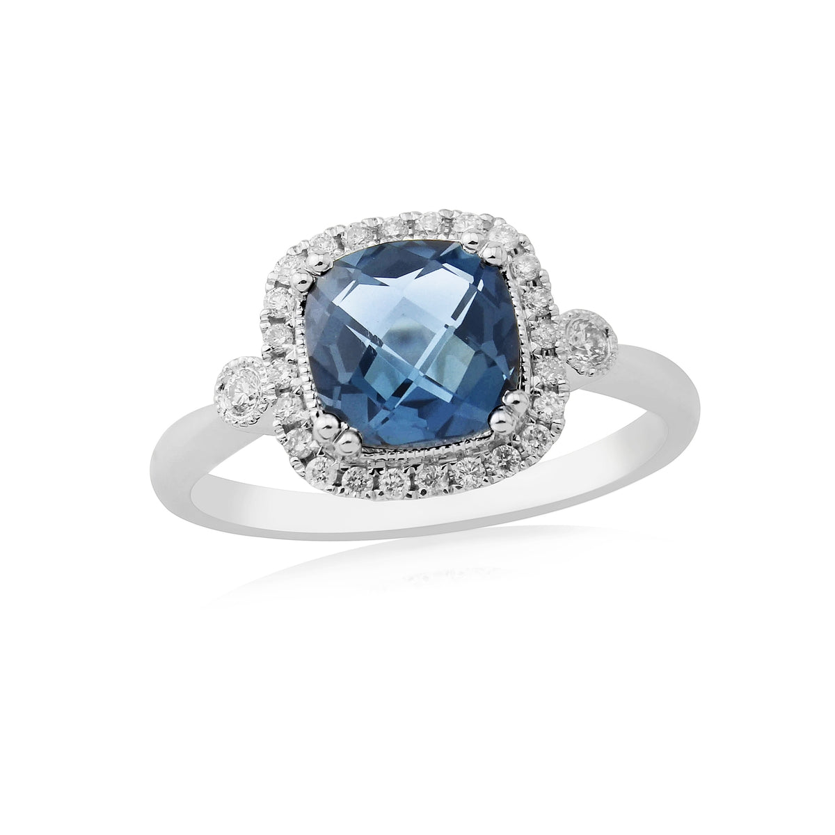 9ct White Gold Blue Topaz & Diamond Set Cluster Ring