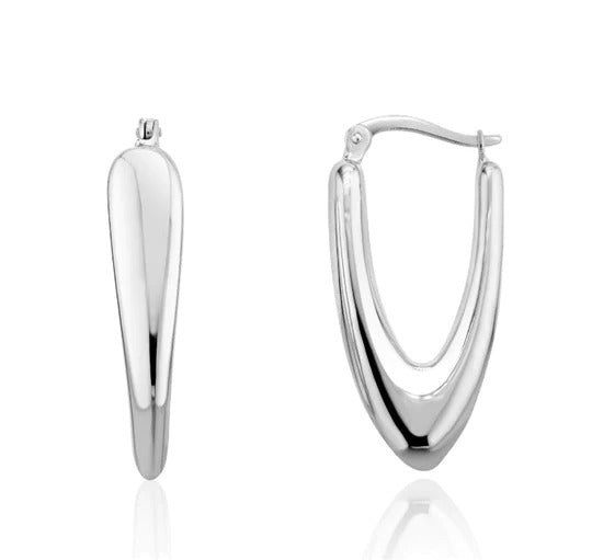 9ct White Gold Chunky V-Shaped Hoop Earrings