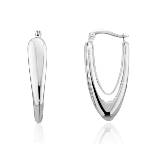 9ct White Gold Chunky V-Shaped Hoop Earrings