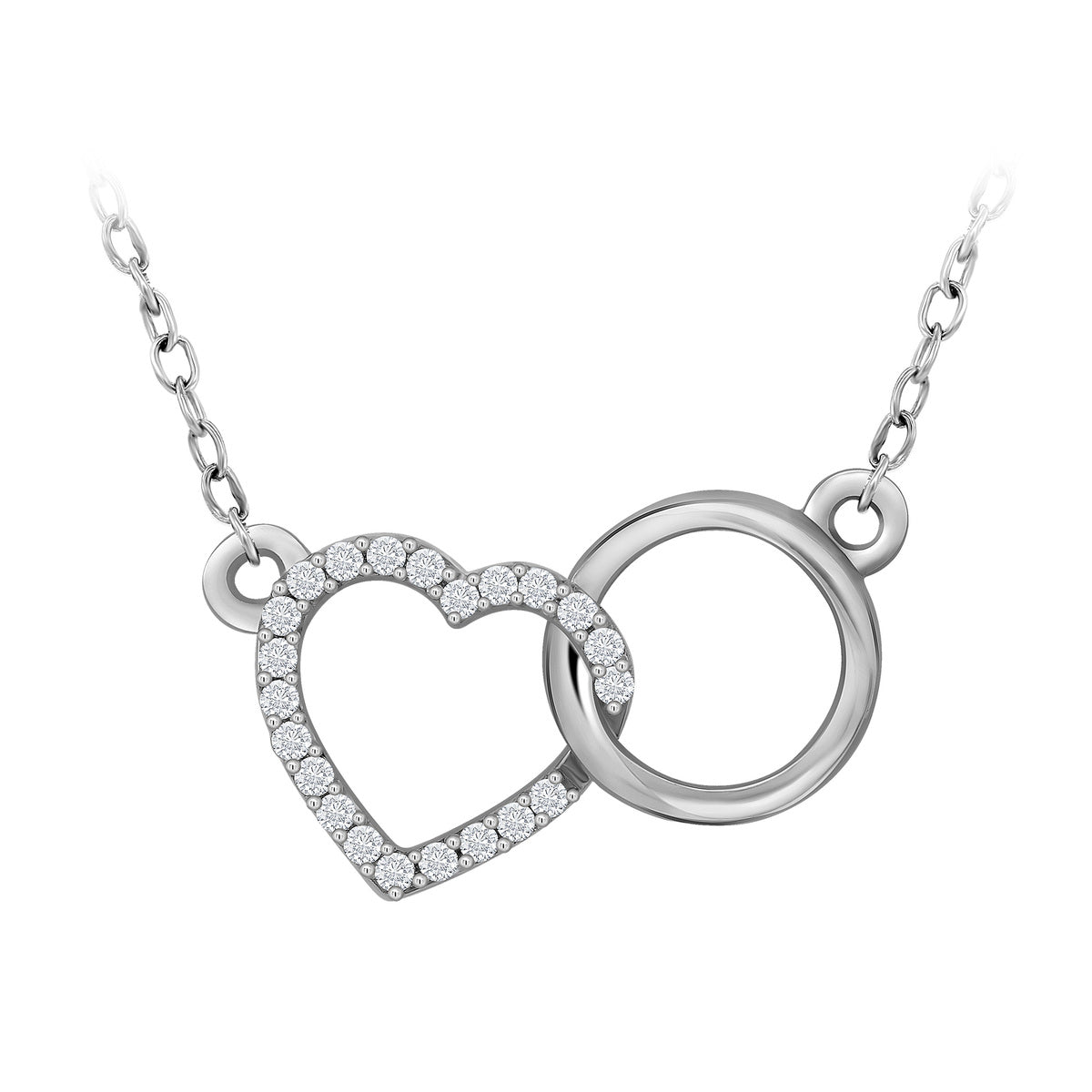 9ct White Gold Diamond Set Openwork Heart & Circle Pendant Necklace