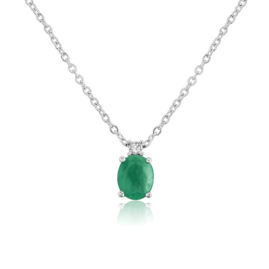 9ct White Gold Emerald & Diamond Set Pendant Necklace