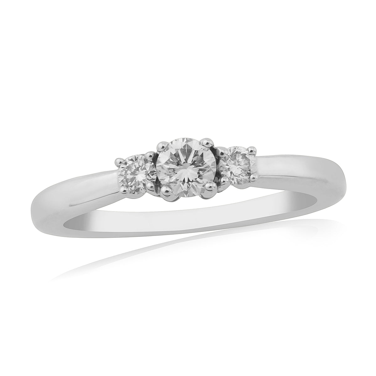 9ct White Gold Graduated Three Stone Diamond 0.33ct Claw Set Trilogy Ring