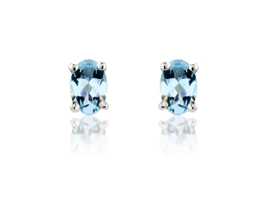 9ct White Gold Oval Aquamarine Claw Set Stud Earrings