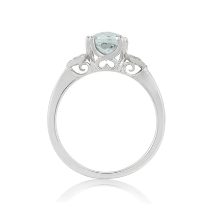 9ct White Gold Oval Aquamarine & Diamond Set Ring