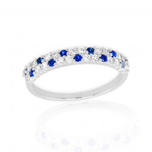 9ct White Gold Sapphire & Diamond Set Dress Half Eternity Ring
