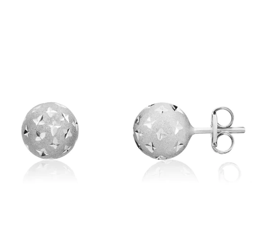 9ct White Gold Satin Star Ball Stud Earrings (7mm)