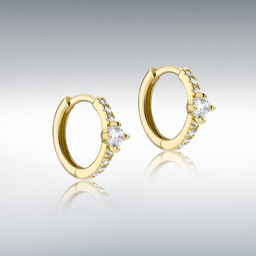 9ct Yellow Gold & CZ Huggy Hoop Earrings