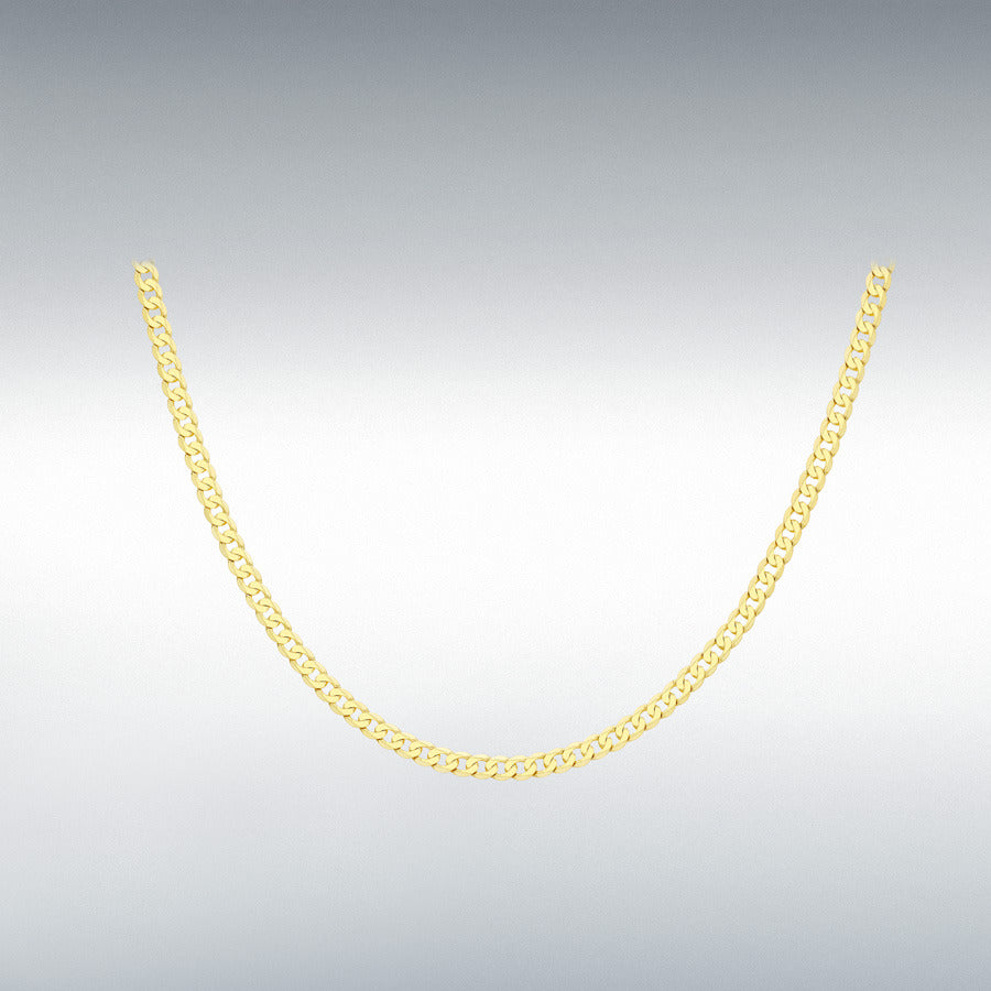 9ct Yellow Gold Diamond Cut Flat Curb Chain Link 18" Necklace