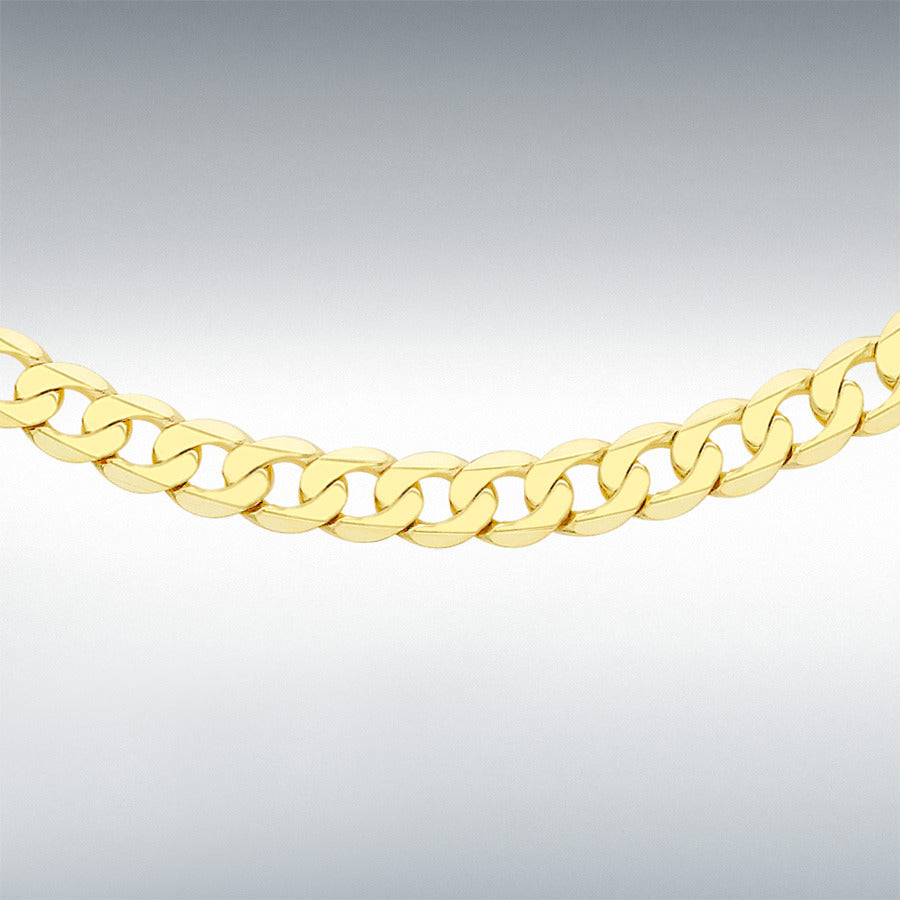 9ct Yellow Gold Diamond Cut Flat Curb Chain Link 18" Necklace