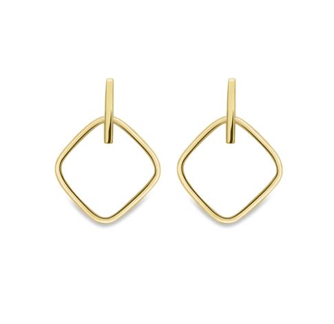 9ct Yellow Gold Open Cushion-Shape Drop Earrings