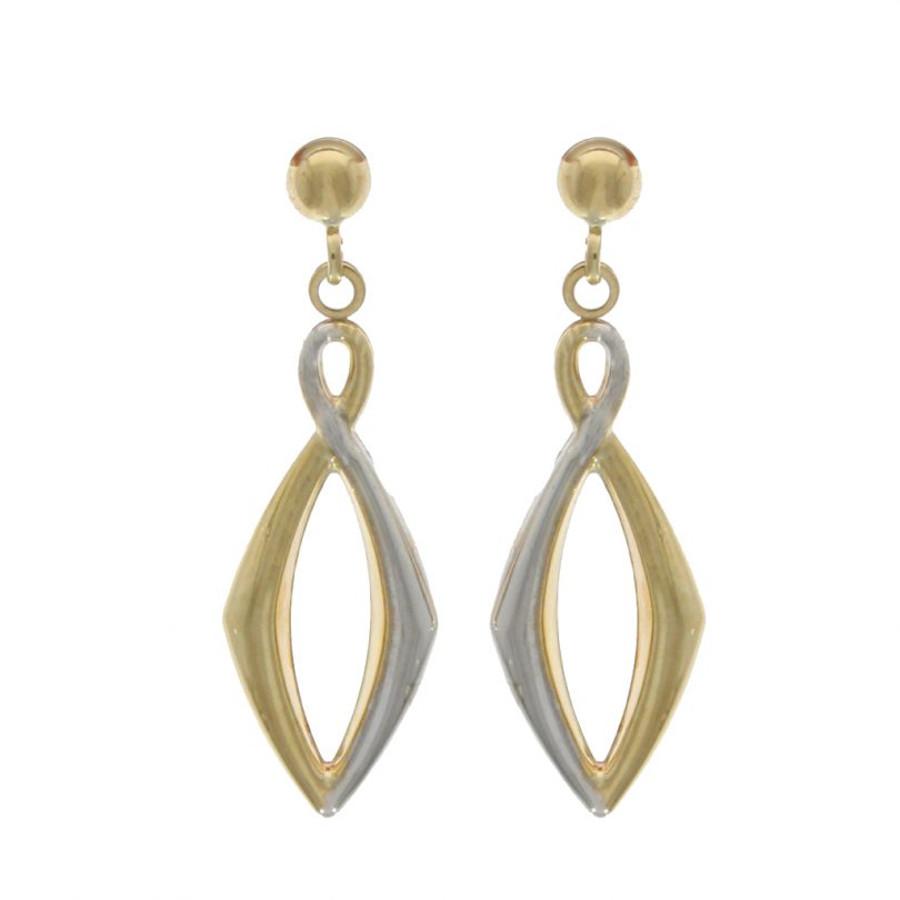 9ct Yellow & White Gold Angular Figure of Eight Drop Earrings