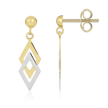 9ct Yellow & White Gold Double Kite Drop Earrings