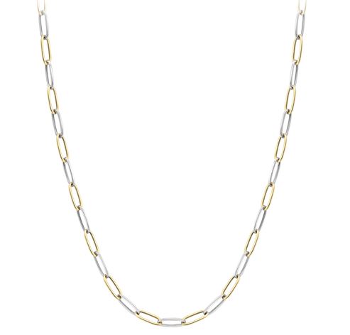 9ct Yellow & White Gold Elongated Oval Link Necklace