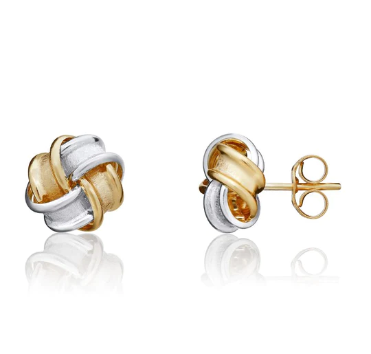 9ct Yellow & White Gold Frosted Ribbon Knot Stud Earrings