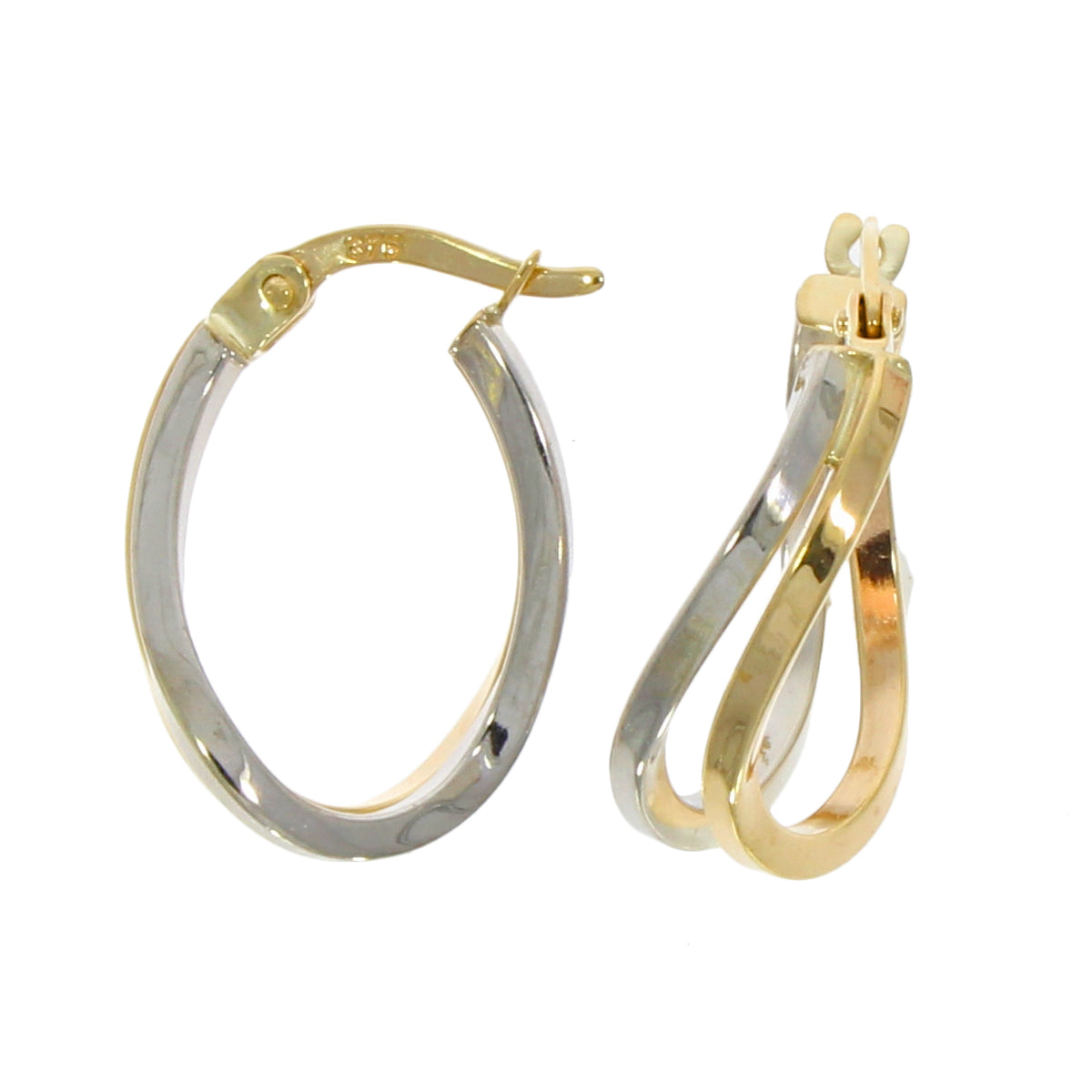 9ct Yellow & White Gold Open Twist Hoop Earrings