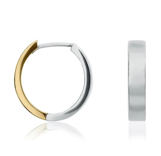 9ct Yellow & White Gold Polished Reversible Huggy Hoop Earrings