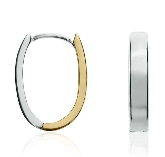 9ct Yellow & White Gold Polished Reversible Oval Huggy Hoop Earrings