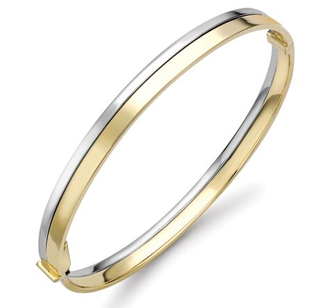 9ct Yellow & White Gold Rectangular Tube Two Row Hinged Bangle