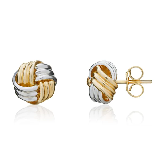 9ct Yellow & White Gold Ribbed Knot Stud Earrings