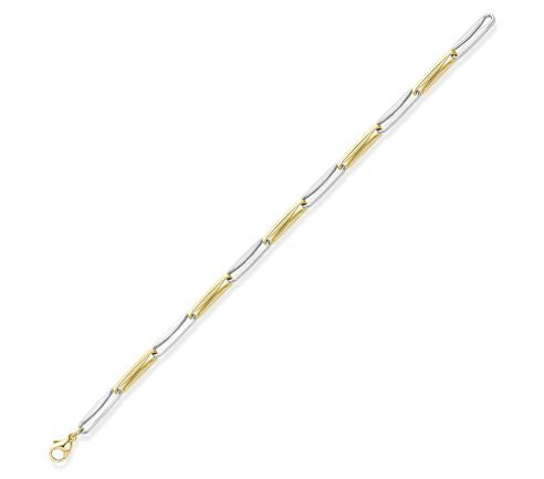 9ct Yellow & White Gold Two Tone Elongated Chain Link Bracelet