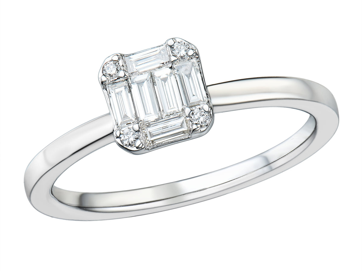 Platinum Baguette & Brilliant Cut 0.30ct Diamond Set Fancy Cluster Dress Ring
