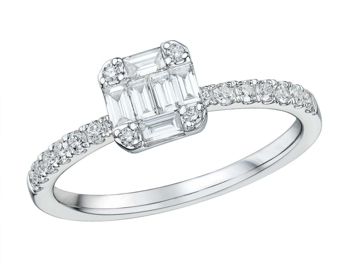 Platinum Baguette & Brilliant Cut 0.51ct Diamond Set Fancy Cluster Dress Ring