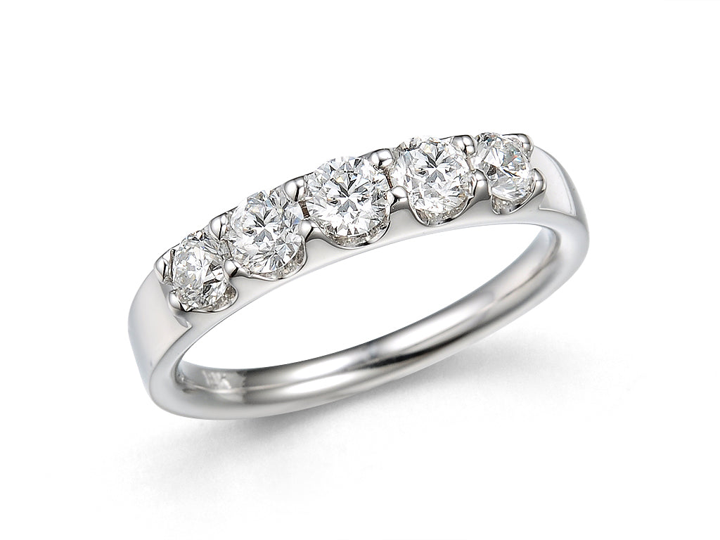 Platinum Claw Set Diamond 0.83ct Five Stone Half Eternity Ring