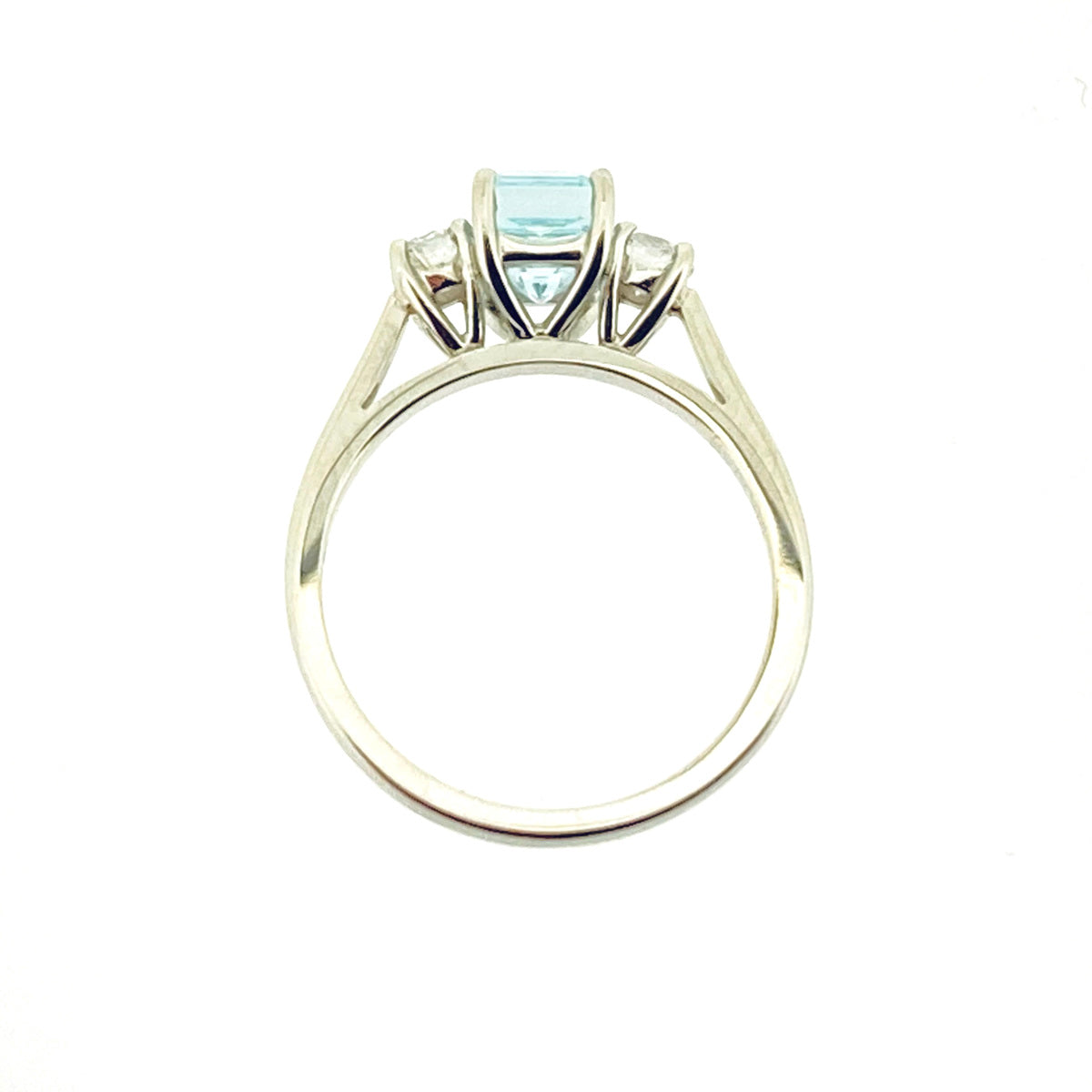 Platinum Emerald Cut Aquamarine & Diamond Set Three Stone Trilogy Ring