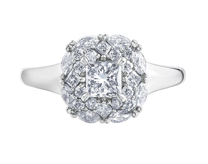 Platinum Multi-Cut Diamond Set 1.08ct Fancy Cluster Dress Ring
