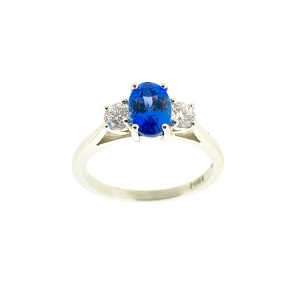 Platinum Tanzanite & Diamond Set Three Stone Trilogy Ring