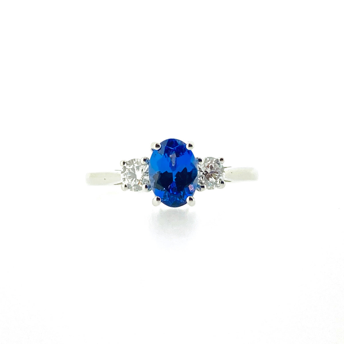 Platinum Tanzanite & Diamond Set Three Stone Trilogy Ring