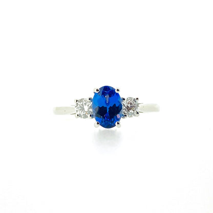 Platinum Tanzanite & Diamond Set Three Stone Trilogy Ring