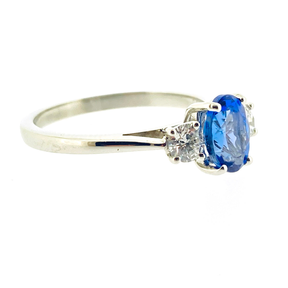 Platinum Tanzanite & Diamond Set Three Stone Trilogy Ring