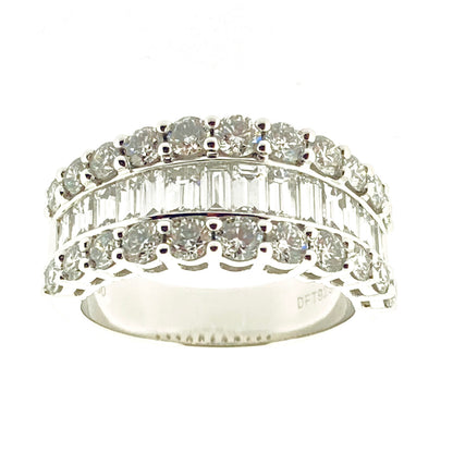 Platinum Three Row Graduated Baguette & Brilliant Cut Diamond Set Ring