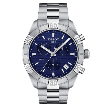 Tissot PR 100 Sport Blue Dial Stainless Steel Mens Quartz Chronograph Watch T1016171104100