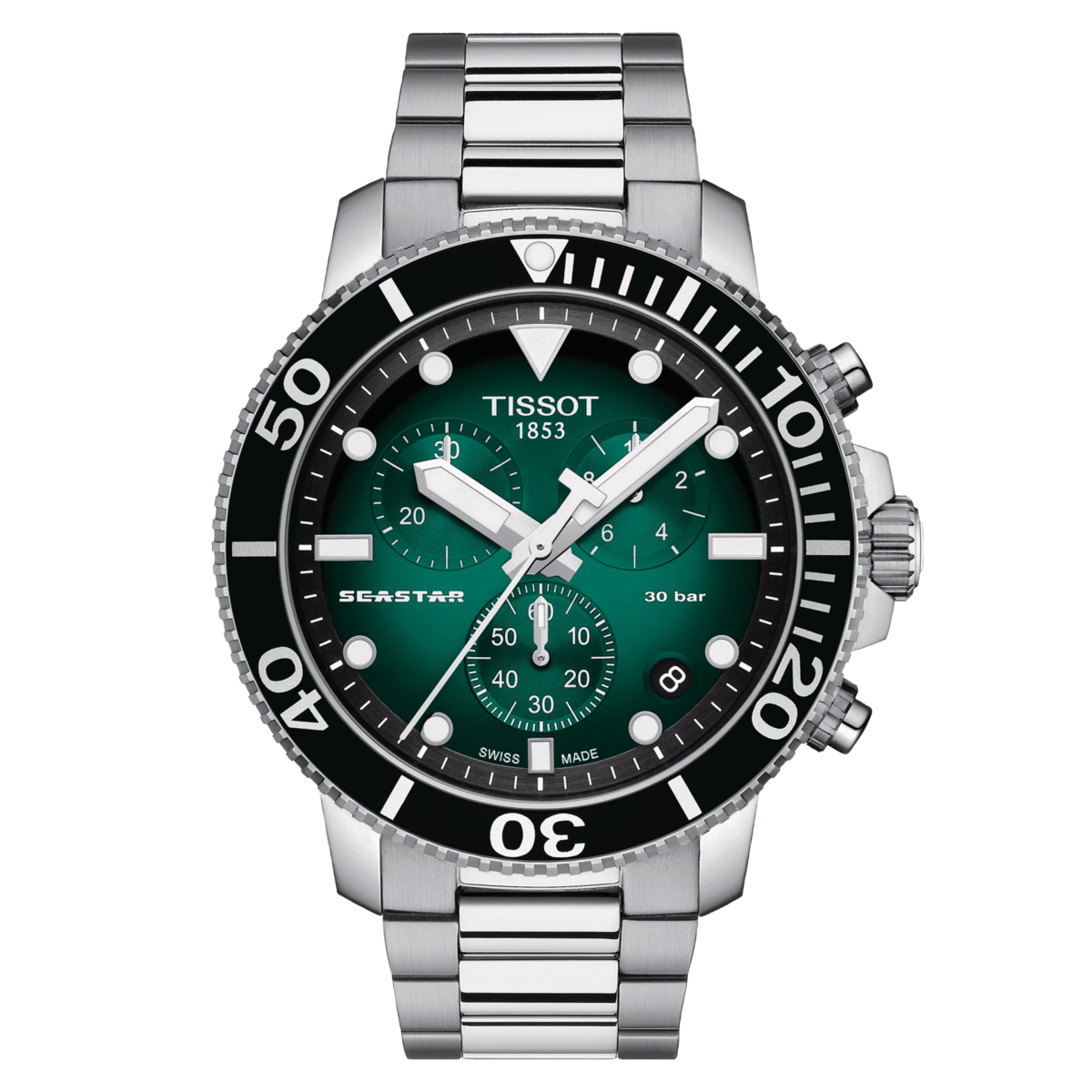 Tissot Seastar 1000 Green Dial Stainless Steel Mens Quartz Chronograph Watch T1204171109101