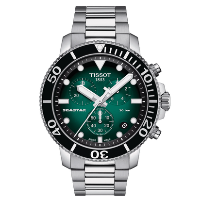 Tissot Seastar 1000 Green Dial Stainless Steel Mens Quartz Chronograph Watch T1204171109101