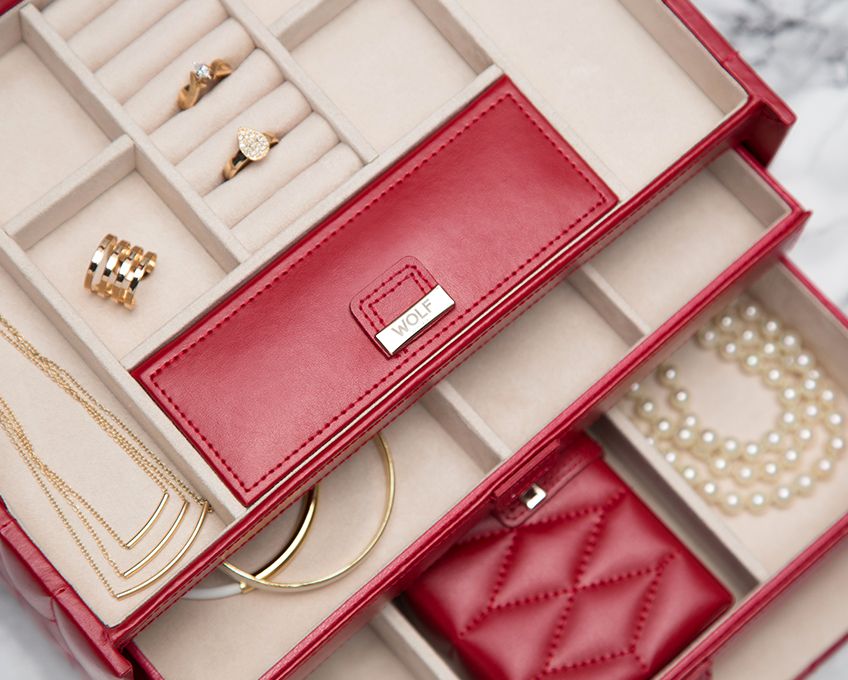 WOLF Caroline Red Medium Jewellery Box & Travel Case 329772
