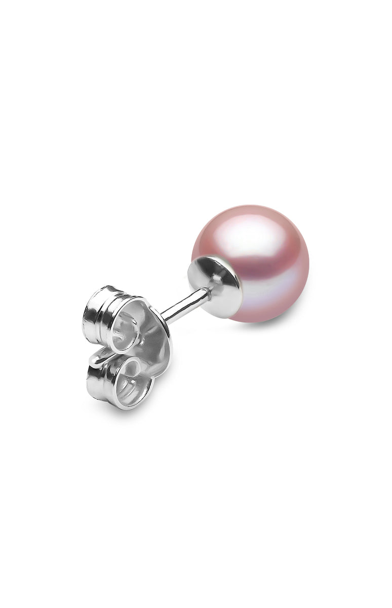 YOKO London 18ct White Gold 6mm Pink Cultured Freshwater Pearl Stud Earrings