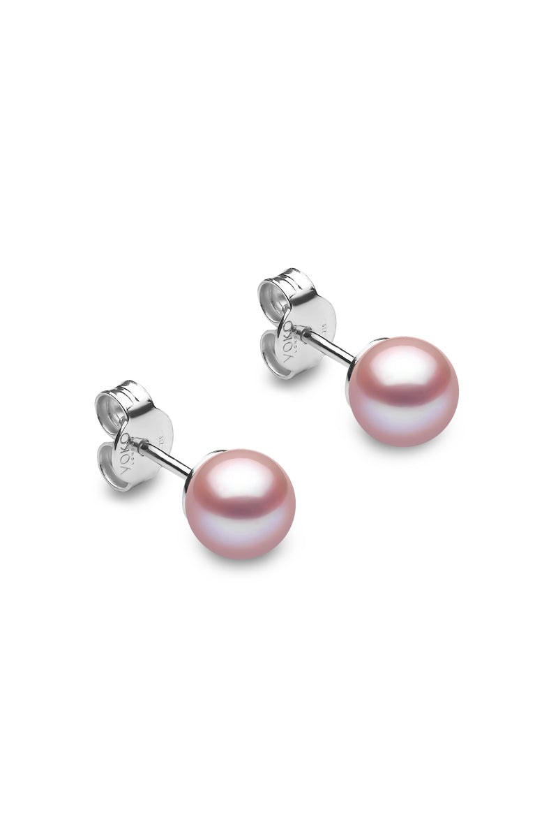 YOKO London 18ct White Gold 6mm Pink Cultured Freshwater Pearl Stud Earrings