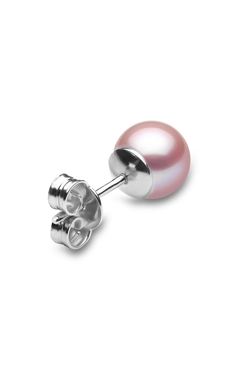 YOKO London 18ct White Gold 7mm Pink Cultured Freshwater Pearl Stud Earrings