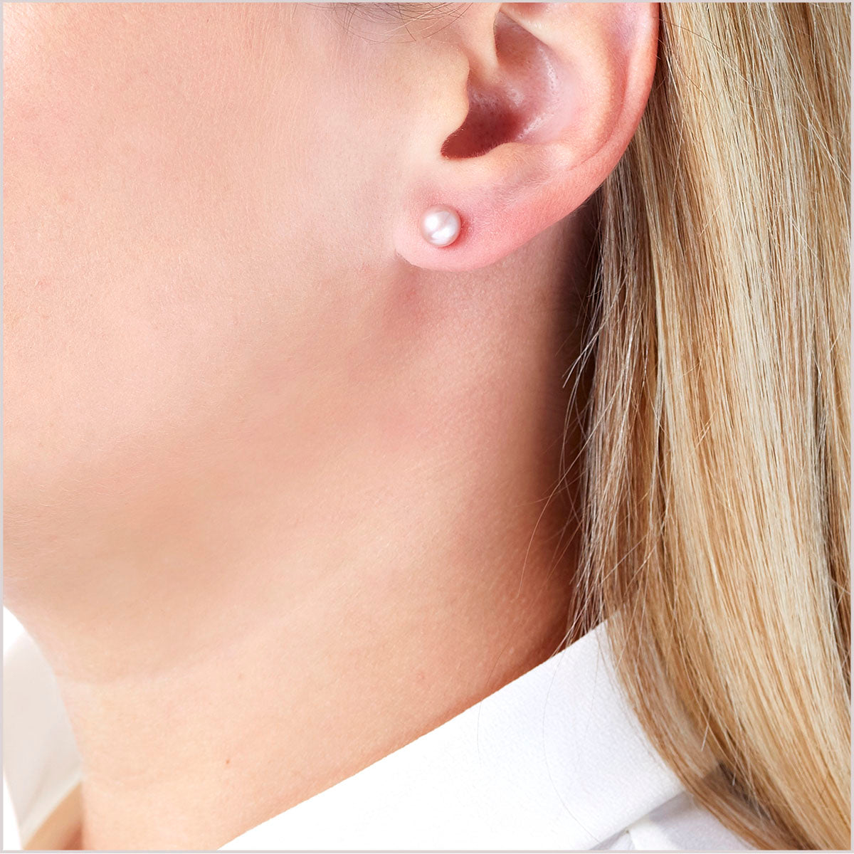 YOKO London 18ct White Gold 7mm Pink Cultured Freshwater Pearl Stud Earrings