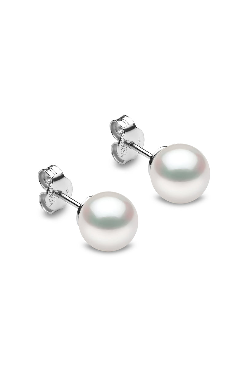 YOKO London 18ct White Gold 8mm Cultured Japanese Akoya Pearl Stud Earrings