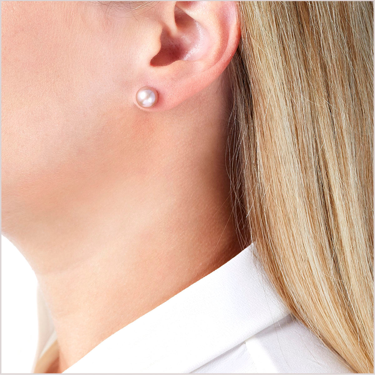 YOKO London 18ct White Gold 8mm Pink Cultured Freshwater Pearl Stud Earrings