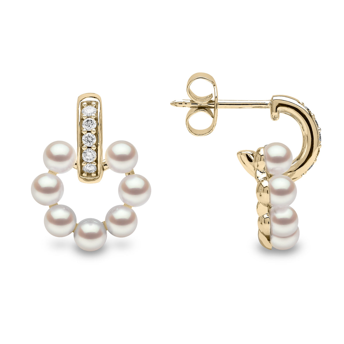 YOKO London Eclipse 18ct Gold, Pearl & Diamond Set Circle Stud Earrings