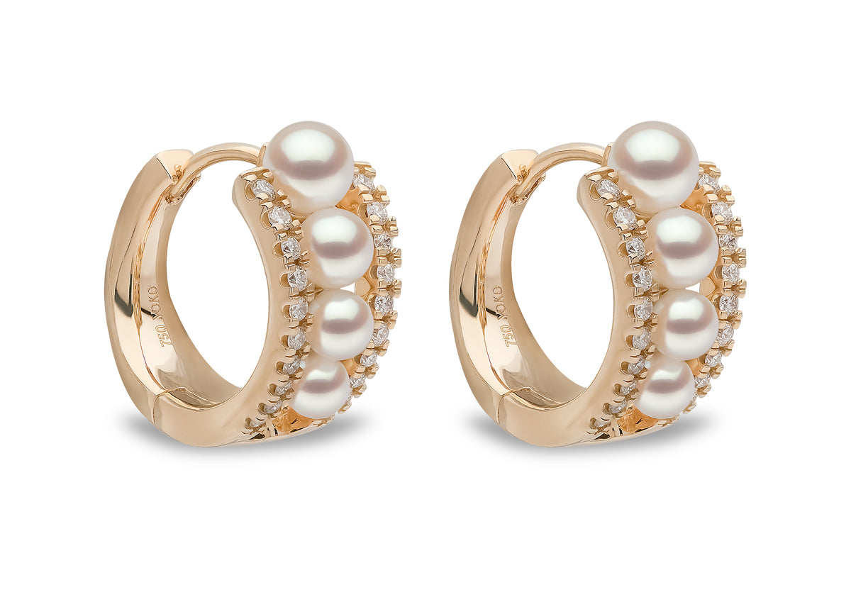 YOKO London Eclipse 18ct Gold, Pearl & Diamond Set Hoop Earrings